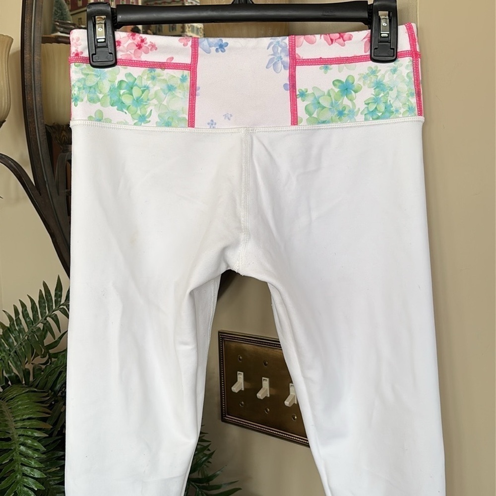 Lululemon Wunder Under Reversible Yoga Pants 2-in-1 White Leggings Pink Floral - Picture 13 of 16